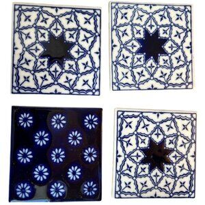 Set of 4 PIER 1 Chinoiserie COASTERS / Decorative Tiles Porcelain Bohemian